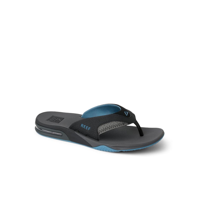 REEF Fanning Mens Bottle Opener Flip Flop, Arch Support, Durable Outsole, Water Friendly, Grey/Light Blue, 10 - Image 5